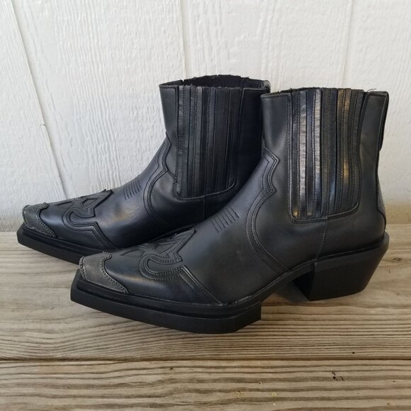 Zara Metal Wingtip Mens Black Leather Chunky Goring Panel Chelsea Boots US 9 EU - Picture 1 of 12